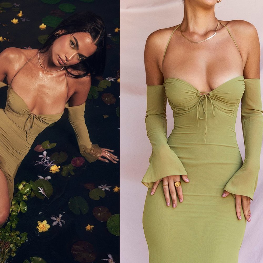 HOUSE OF CB 'Naomi' Olive Halter Midi Dress NWOT - Picture 5 of 9